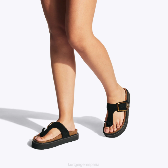 Kurt Geiger mujer chanclas con barra en T y hebilla con águila de Londres 2LPR441 | calzados negro